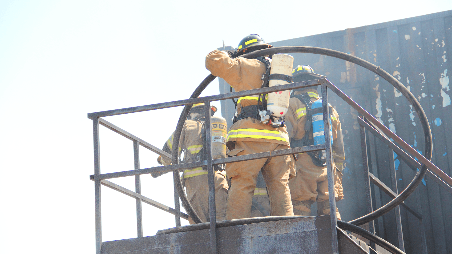 Firefighters prepare for training.