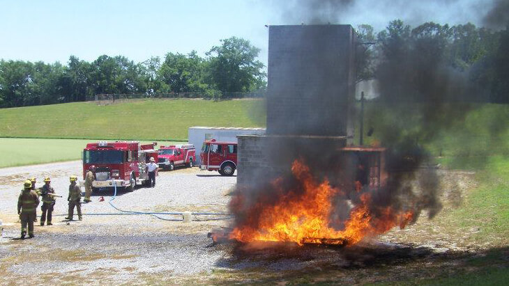 Firefighter training with large fire at the Thorsby Regional Training Center.